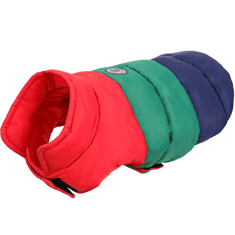 Pet Autumn and Winter Thickened Warmth and Water-repellent Down Jacket in green, grey, and white