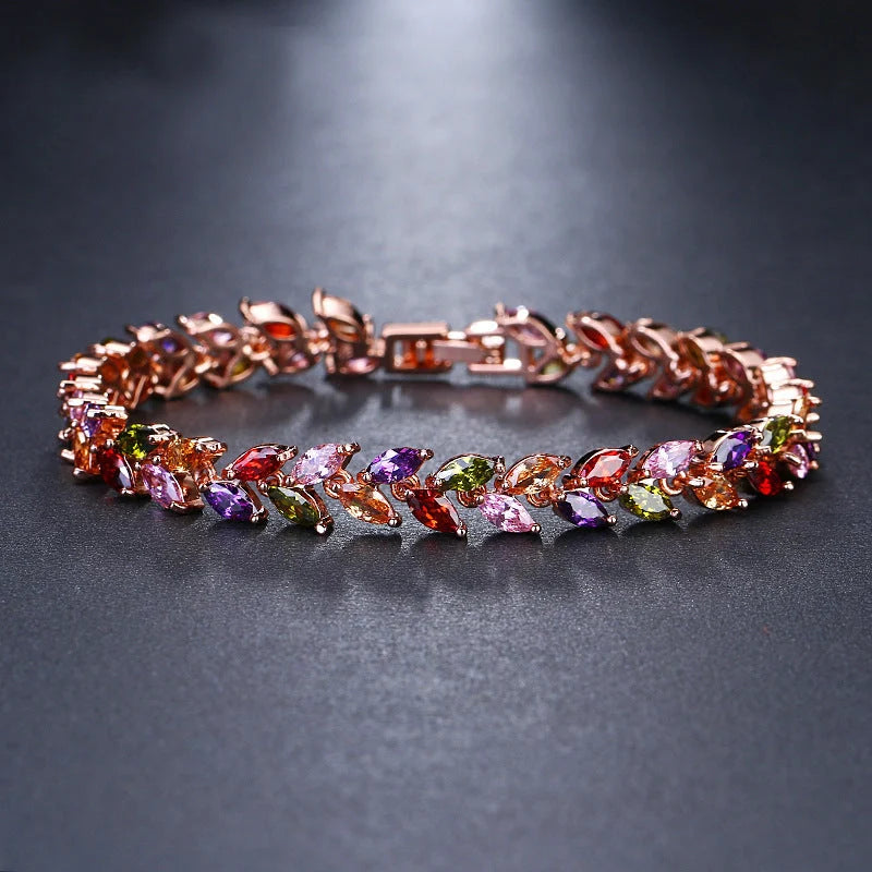 Women's fashion horse eye zircon bracelet with inlaid gems in various colors