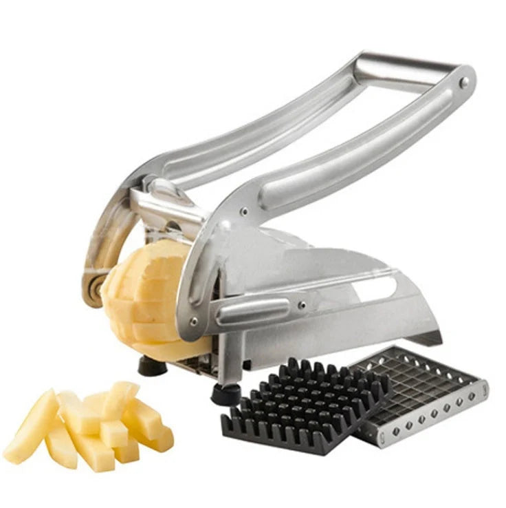Stainless steel vegetable cutter with dual mesh sizes for versatile food preparation