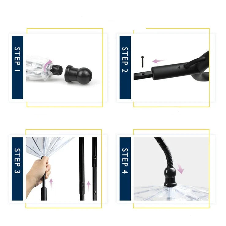 Adjustable transparent pet umbrella with C-type handle for rainy day walks