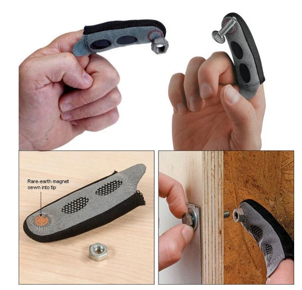 Magnetic fingertip sleeve for holding small metal objects like screws and batteries