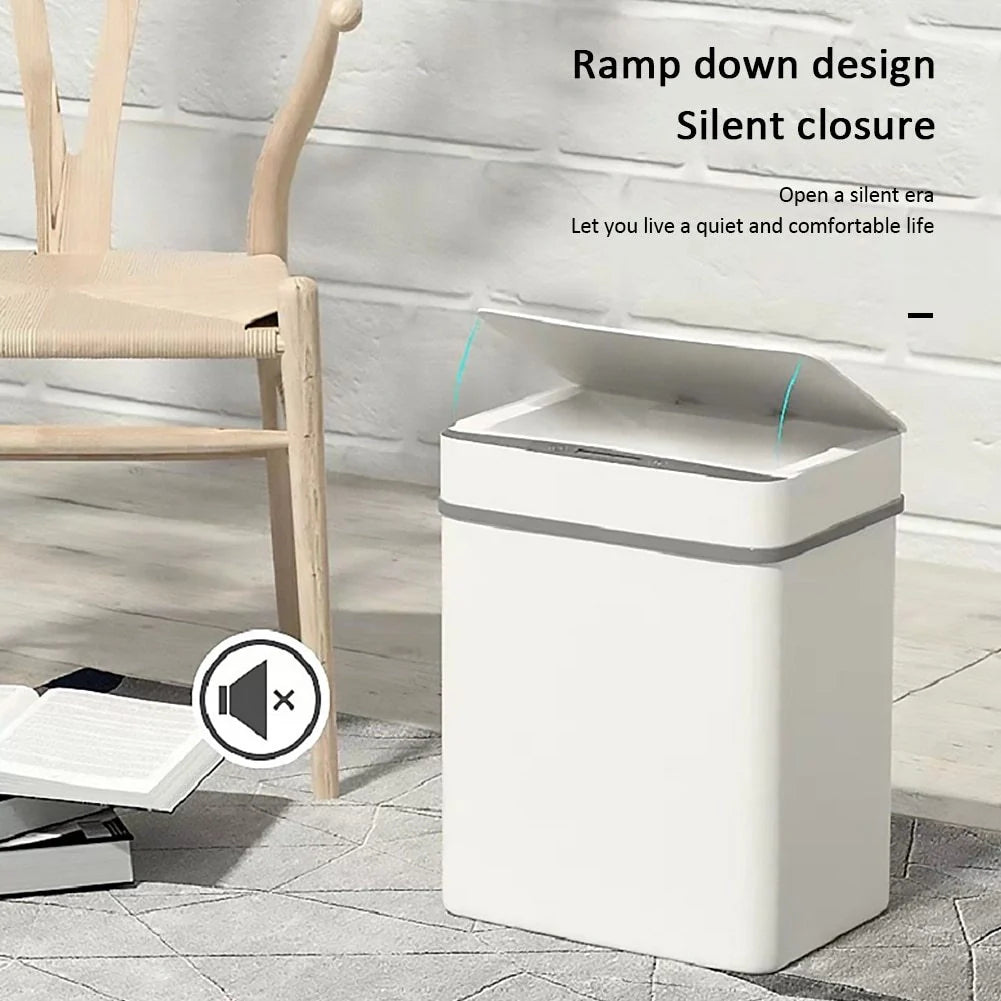 Automatic Induction Flip Trash Can with smart sensor and white finish