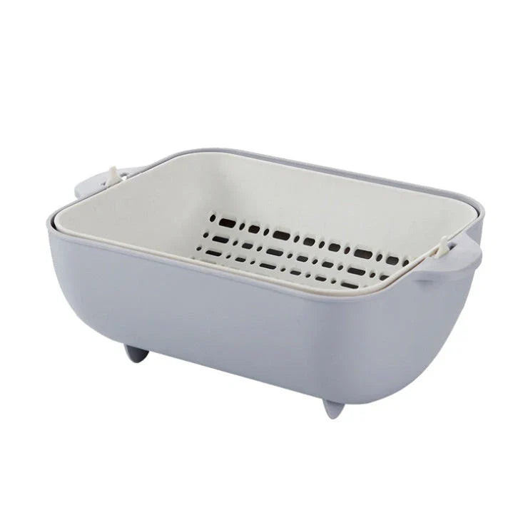 Double-layer square flip drain basket for kitchen dishwashing, blue and gray options available