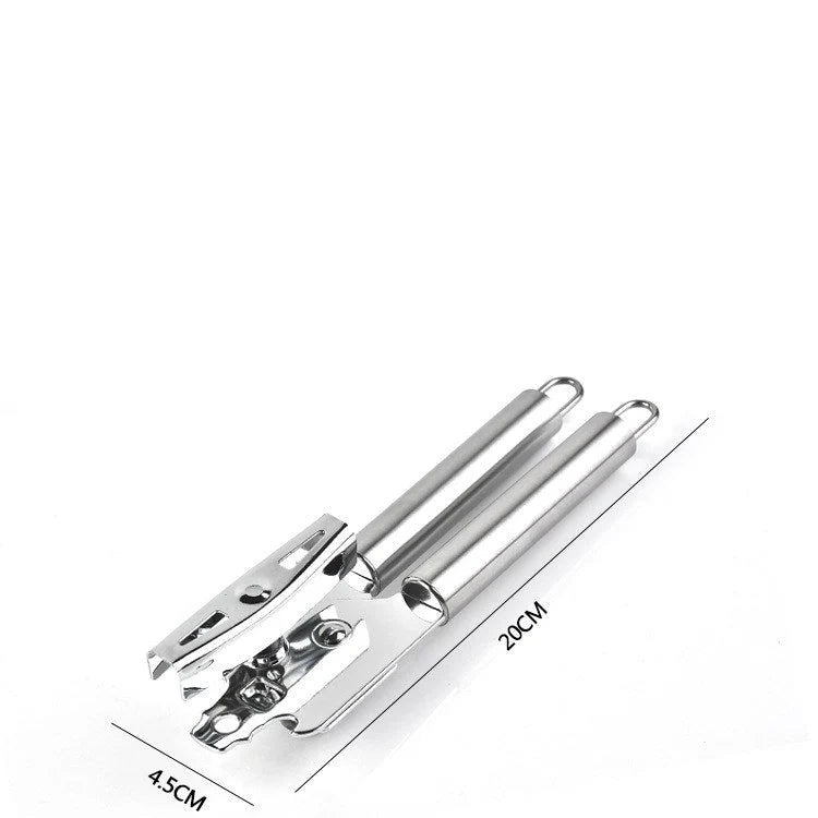 Stainless steel can opener with universal packaging options for easy kitchen use