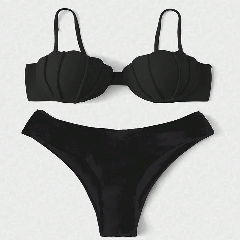 Sling I women's beach bikini swimsuit in rose red, black, or blue with sleeveless design and polyester fabric