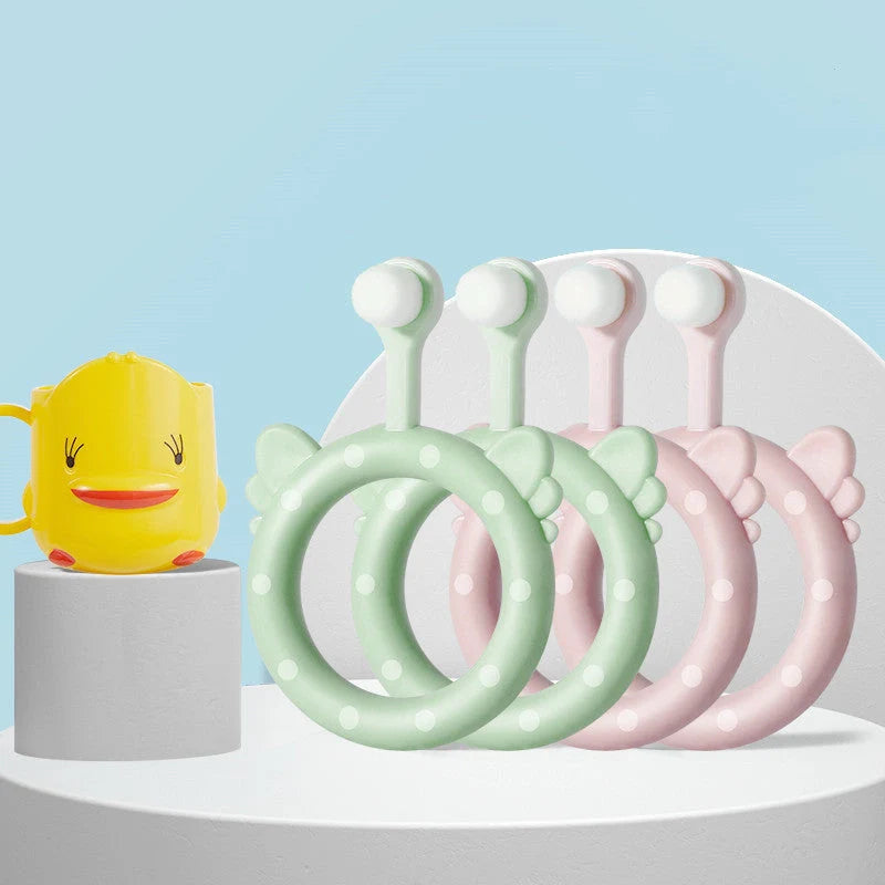 Infant children's soft toothbrush silicone baby toothbrush set in blue, pink, and green