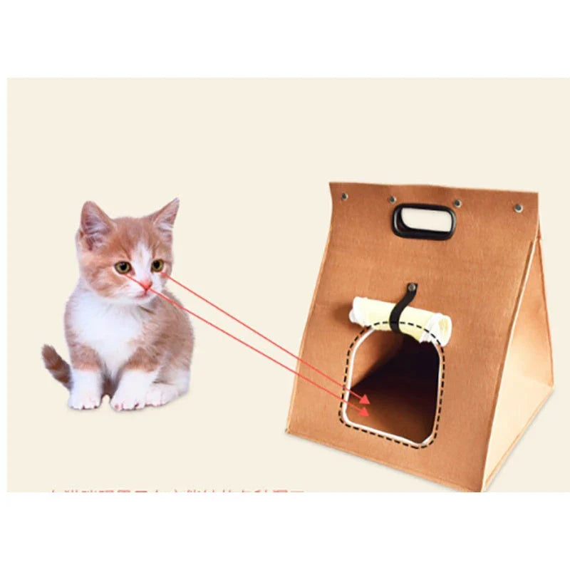 Eco-friendly woolen felt cat kennel in brown, 40cm cubic dimensions