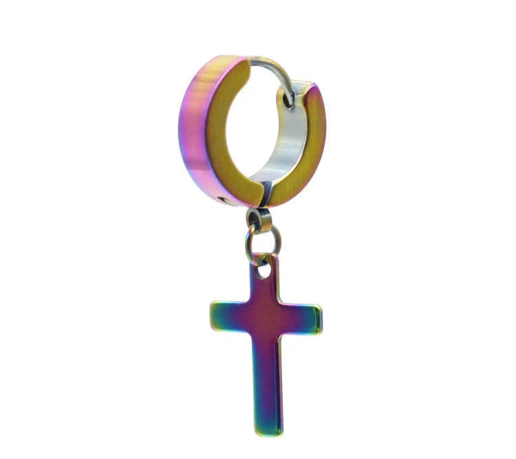 Men's stainless steel cross earrings with titanium coating in six colours