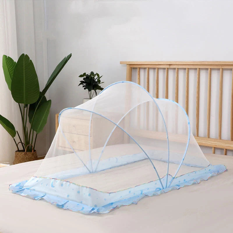 Foldable mosquito net for infants and children's beds in elegant grey