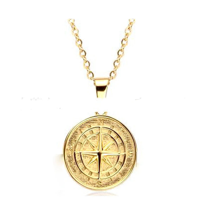 Stainless steel compass pendant necklace with 53cm chain