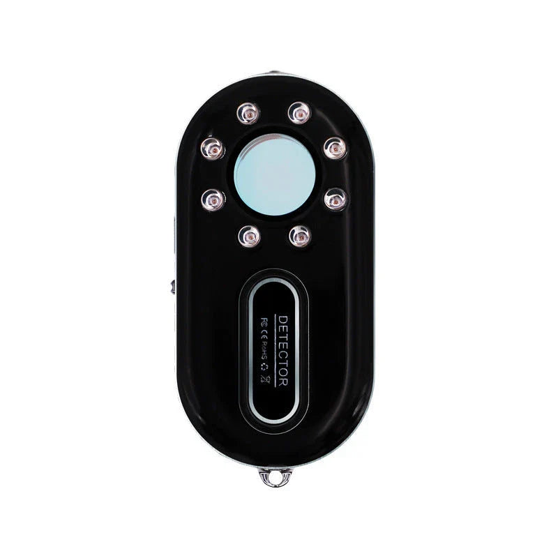 Compact RF scanner and alarm in black and rose gold for personal privacy and security
