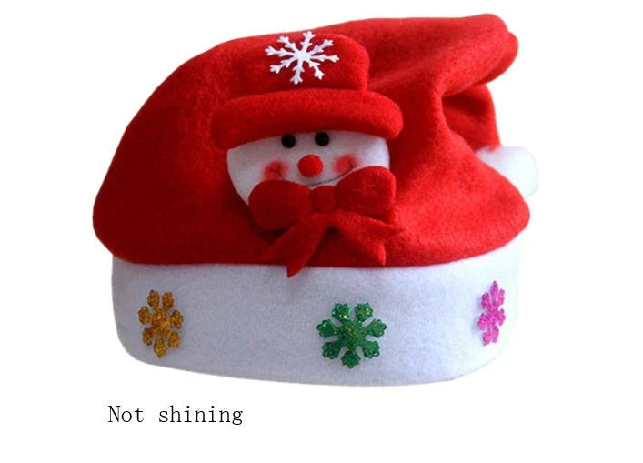 Christmas LED Luminous Hat in red with cartoon applique, available in child and adult sizes