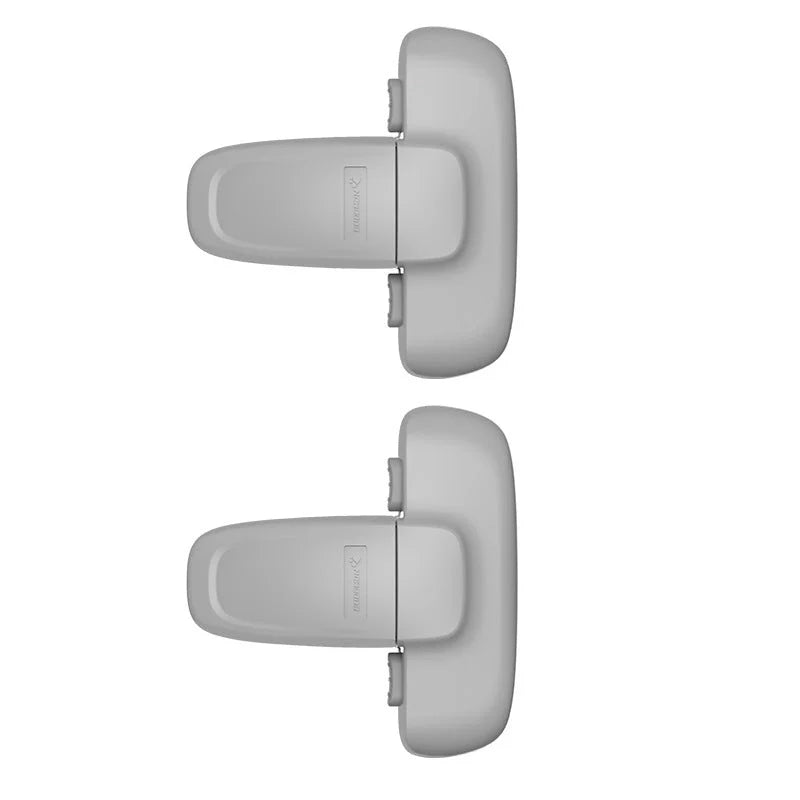 Child safety refrigerator lock in white and grey, featuring a T-type double button mechanism
