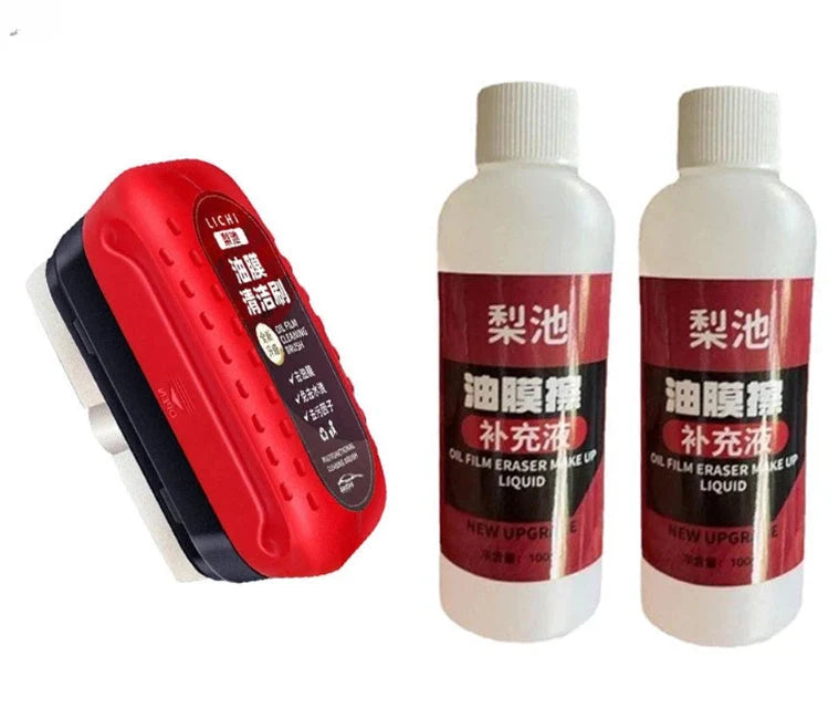 Automotive oil film cleaning brush with hydrophobic effect for windshield clarity