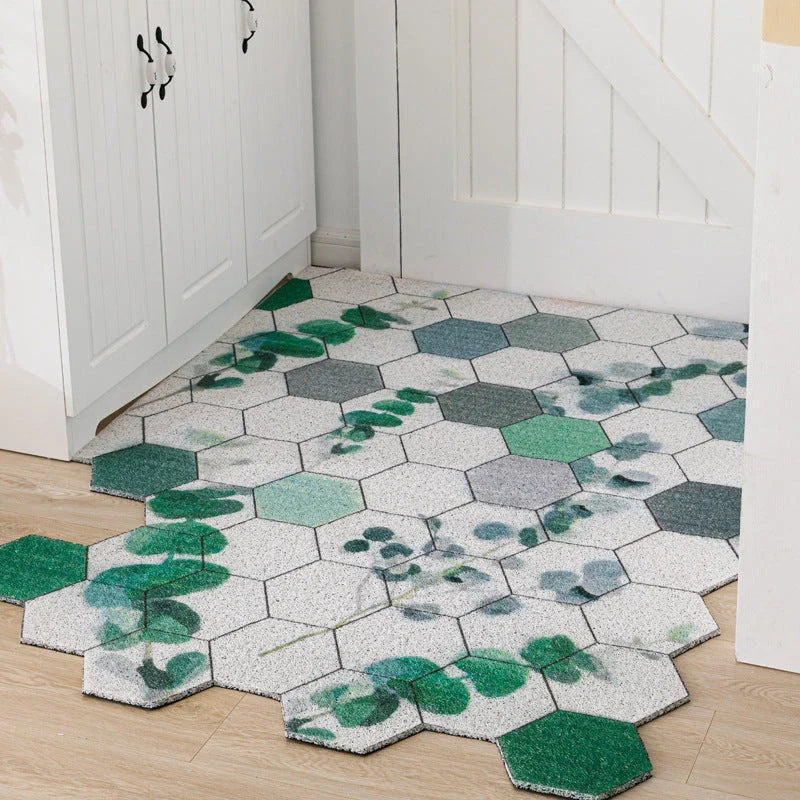 Hexagon printed non-slip custom cut doormat with net backing