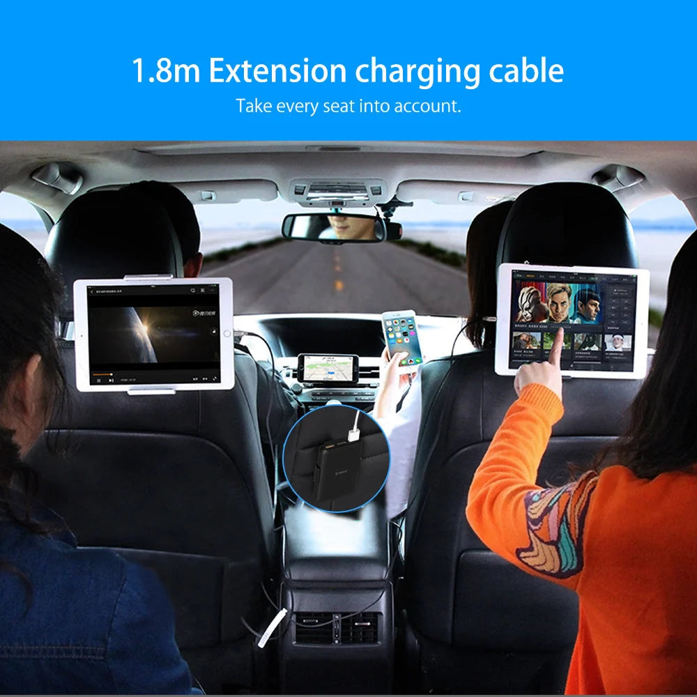 ORICO QC3.0 fast charge car charger with expander, black, charging multiple devices