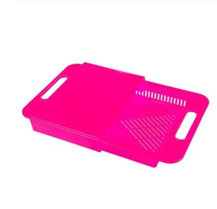 3-in-1 Multi-purpose Cutting Board with Integrated Drainer and Storage Trough in Blue
