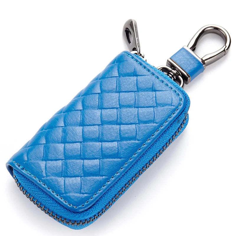 Men's woven leather car key case in various colours