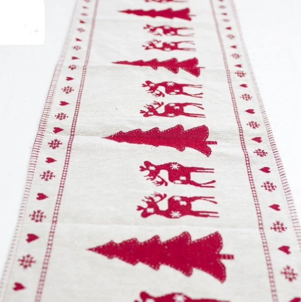 Christmas Elk Snowman Table Runner in festive colors, perfect for holiday decor