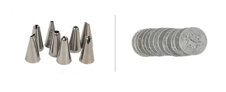 Stainless steel biscuit press with 13 moulds and 8 nozzles for baking and decorating