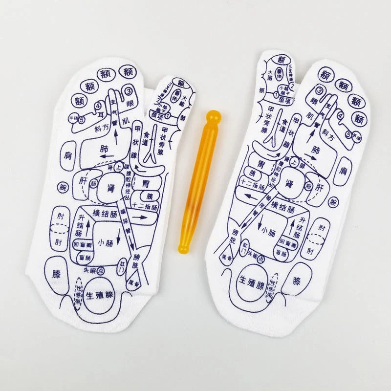 Acupressure foot massager socks with reflexology charts for enhanced therapy