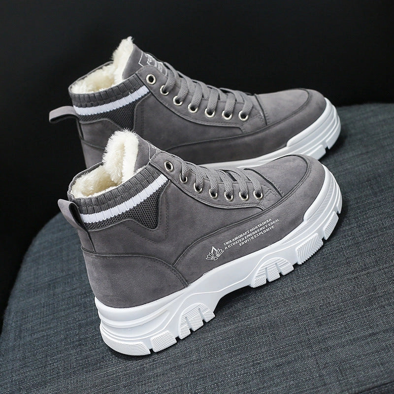 Ladies lace-up fashion sneakers with warm plush lining for winter wear