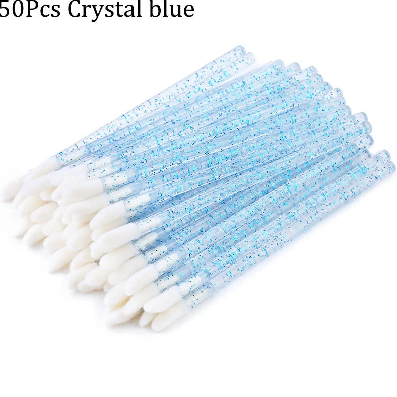 Crystal rod lip brush with synthetic fibre bristles in six colour options on white background
