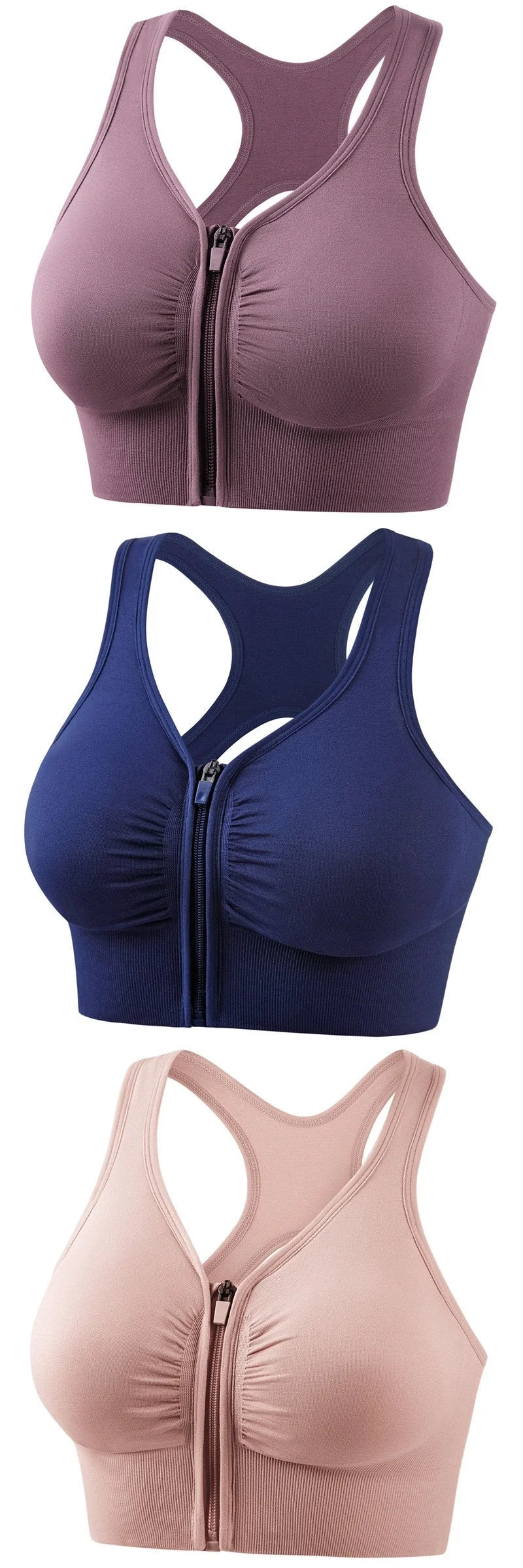 Plus size shockproof sports bra in pink, black, navy blue, and bean paste for running and yoga