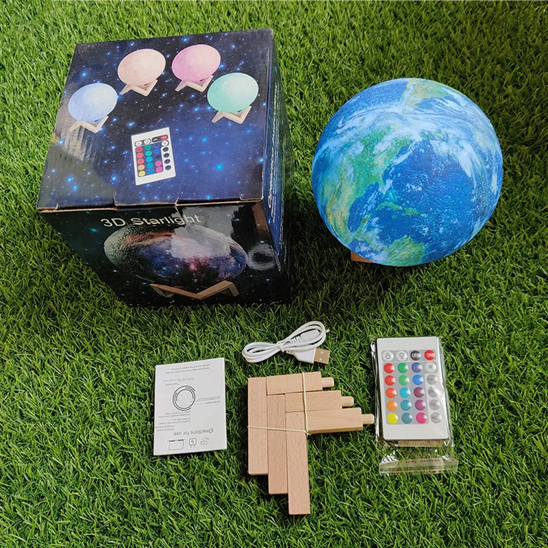 3D Print Lamp Moon Earth Lamp with detailed mountain relief and LED lighting
