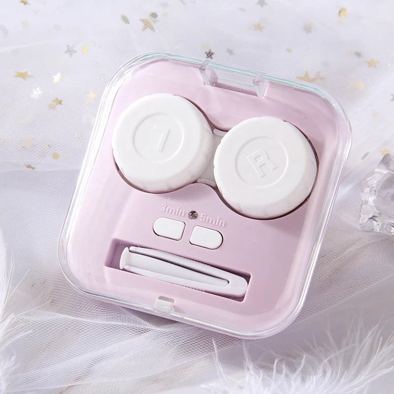 Automatic Contact Lens Cleaning Box in blue, pink, white, and purple options