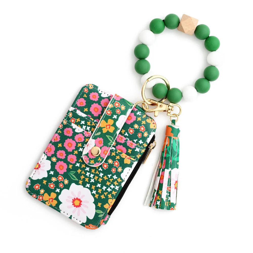 Women's floral print leather card bag in various colours, compact and stylish