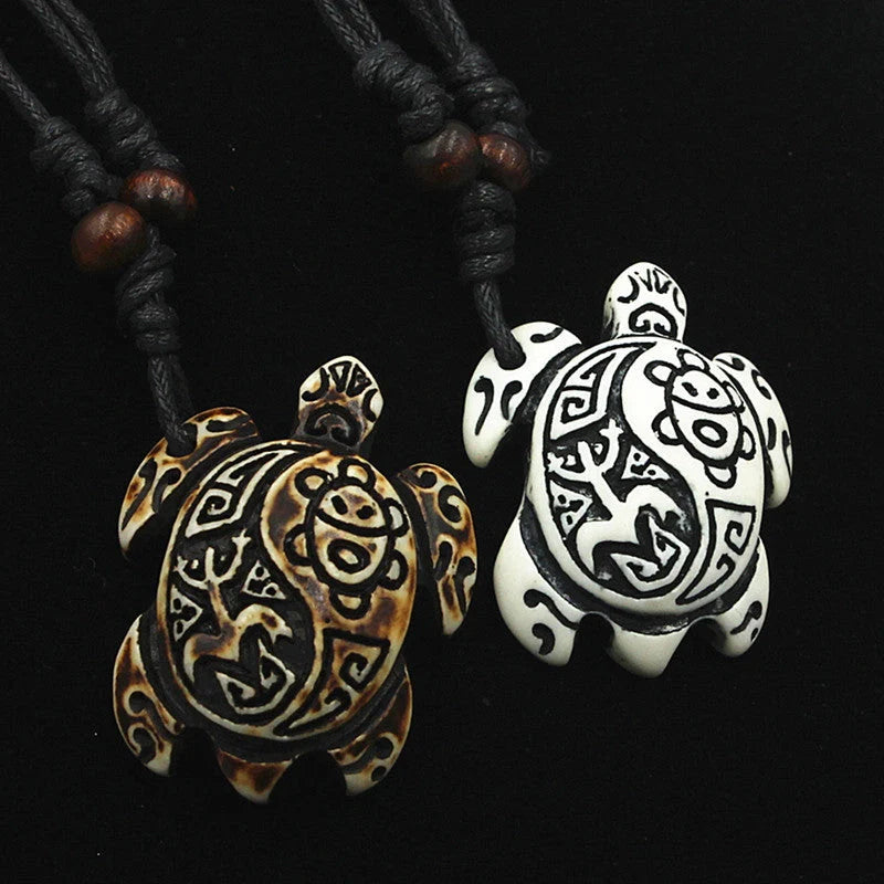 Men's turtle necklace with imitation yak bone carving pendant in gold