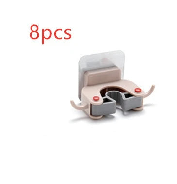 Adhesive Wall-Mounted Mop and Broom Holder with Double-Hook Design for Organizing Cleaning Tools