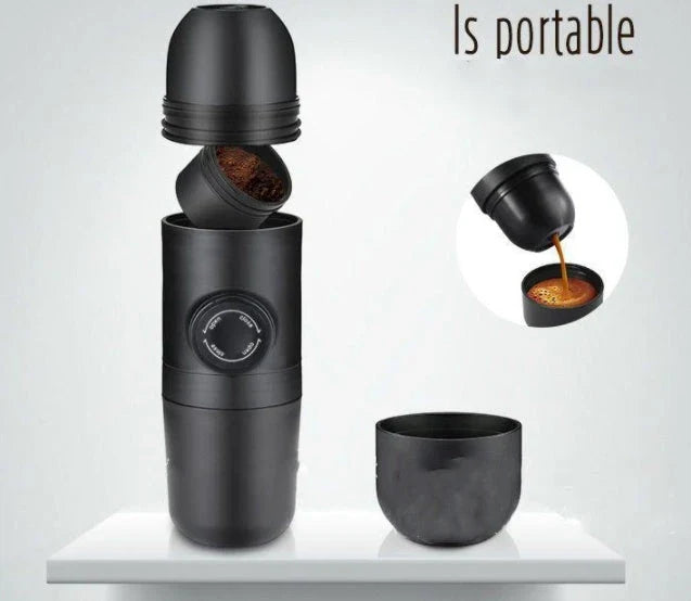 Compact portable manual espresso coffee maker with 8-bar pressure for rich, barista-quality coffee on the go