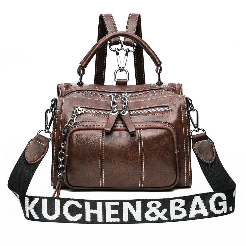 One shoulder diagonal cross-body bag in PU fabric with multiple compartments