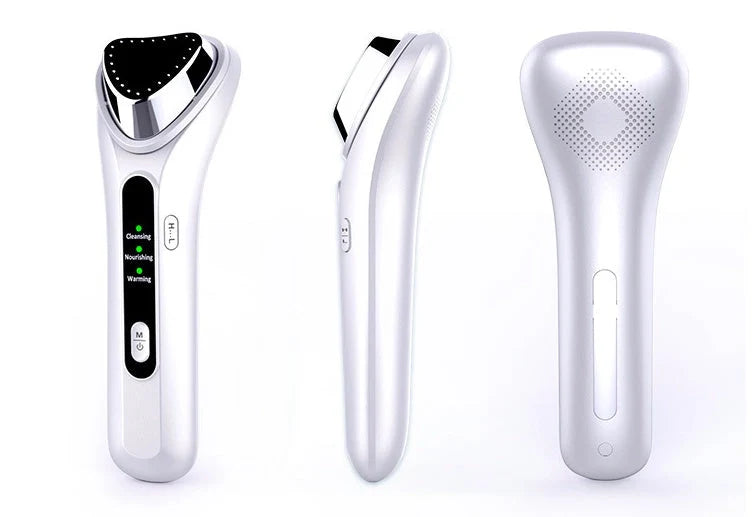 Electric Ultrasonic Facial Beauty Device in white, compact design for skincare
