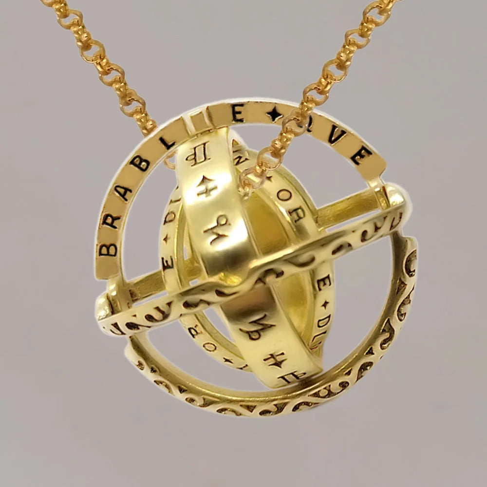 Germany Astronomical Ball Ring Necklace with flip deformation feature in silver and gold