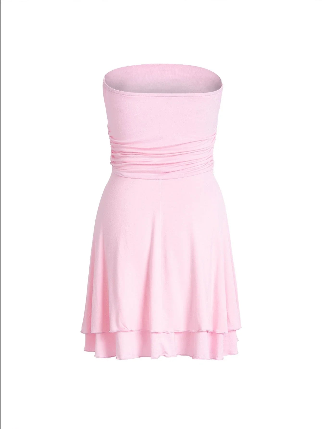 Stylish Y2K tube top mini dress in various colors, featuring a pleated design and short hemline.