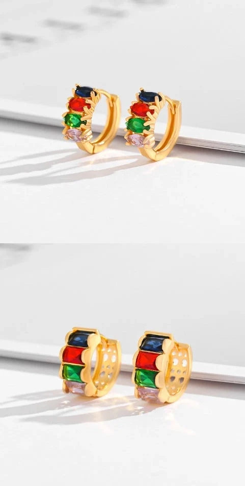 Gold-plated square crystal zircon earrings for women, versatile and elegant design