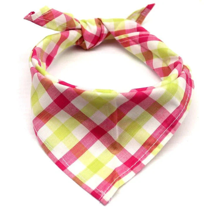 Stylish plaid bandana made of premium New Zealand cotton for pets, available in small and medium sizes