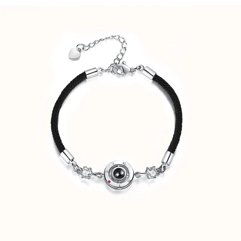Stylish rose gold couple projection bracelet with a geometric shape that projects a heart-warming message