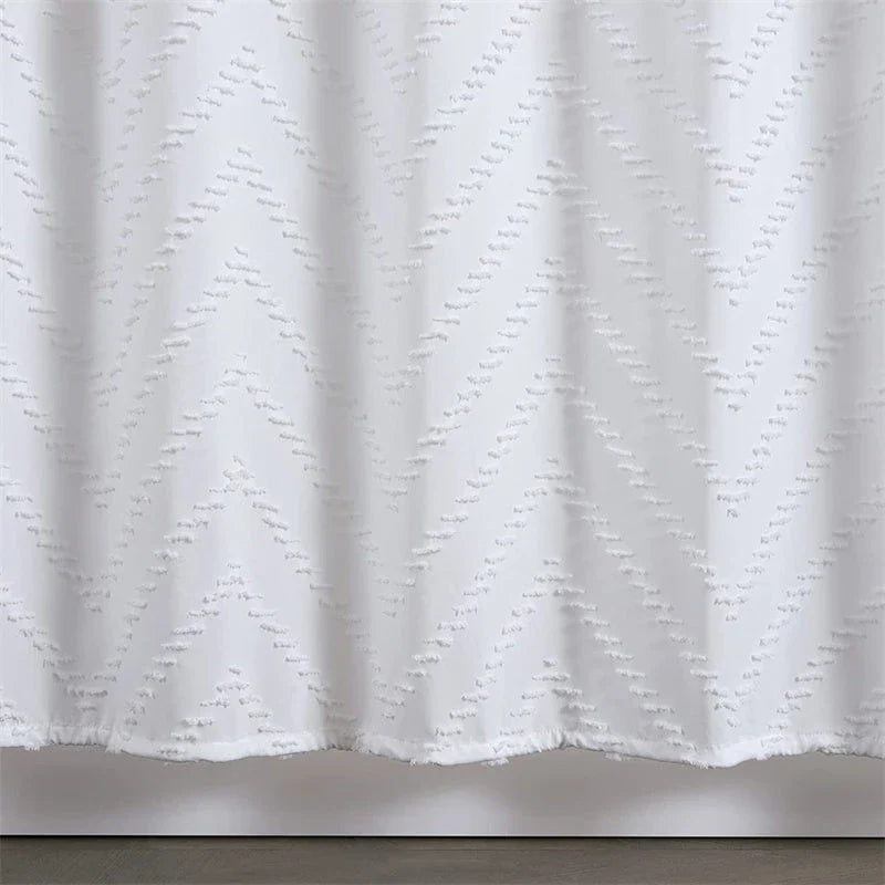 Modern farmhouse style waterproof white shower curtain with chevron tufted design for Kiwi bathrooms