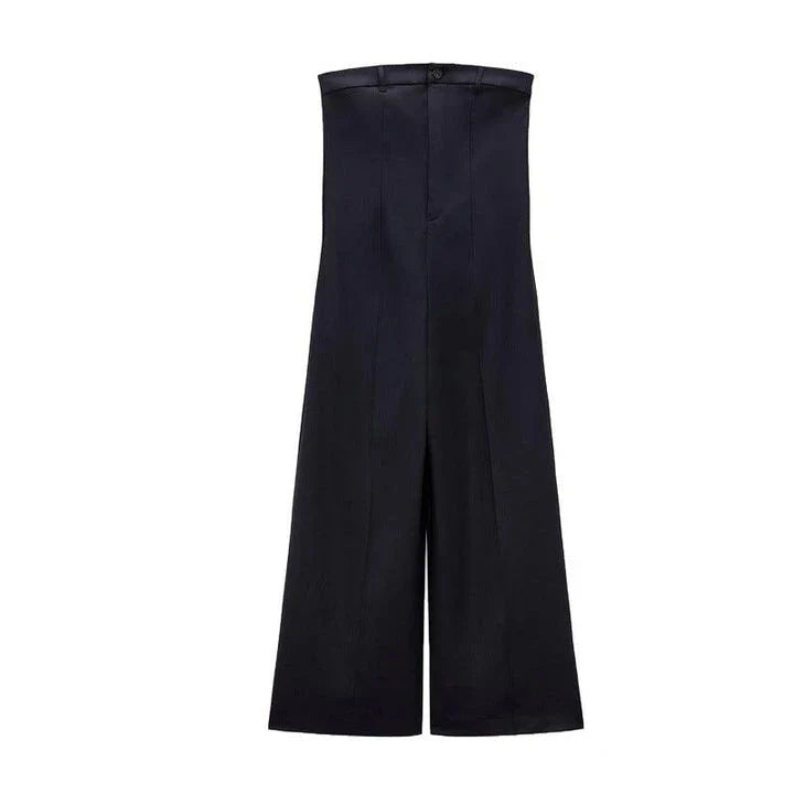 A stylish sea blue jumpsuit with contrast stitching and wide legs, a perfect combination of fashion and function.