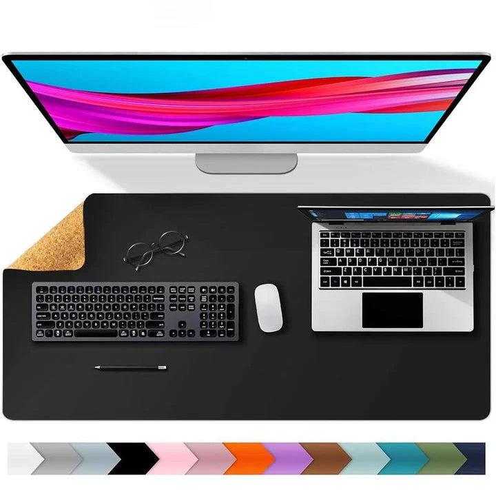 Versatile Cork and Leather Desk Mat with Dual-Sided Design for Smooth Workspace Setup