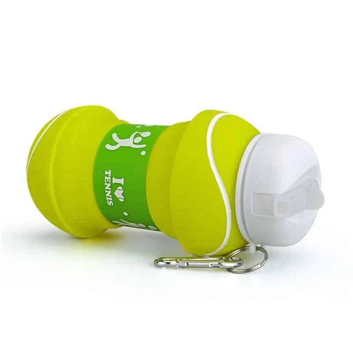 Foldable, leak-proof silica gel water bottle in orange, white/black, and green colors, designed for active Kiwi kids
