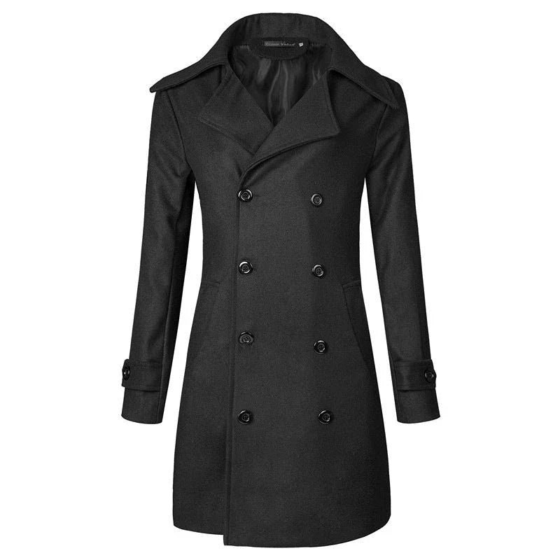 Premium wool mid-length trench coat with double-breasted design, perfect for plus-size figures in New Zealand