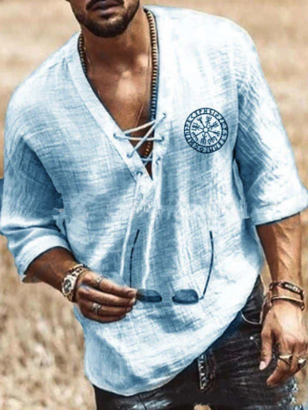 A men's t-shirt with a distinctive chest tie detail, offering a stylish and unique Kiwi-inspired look.