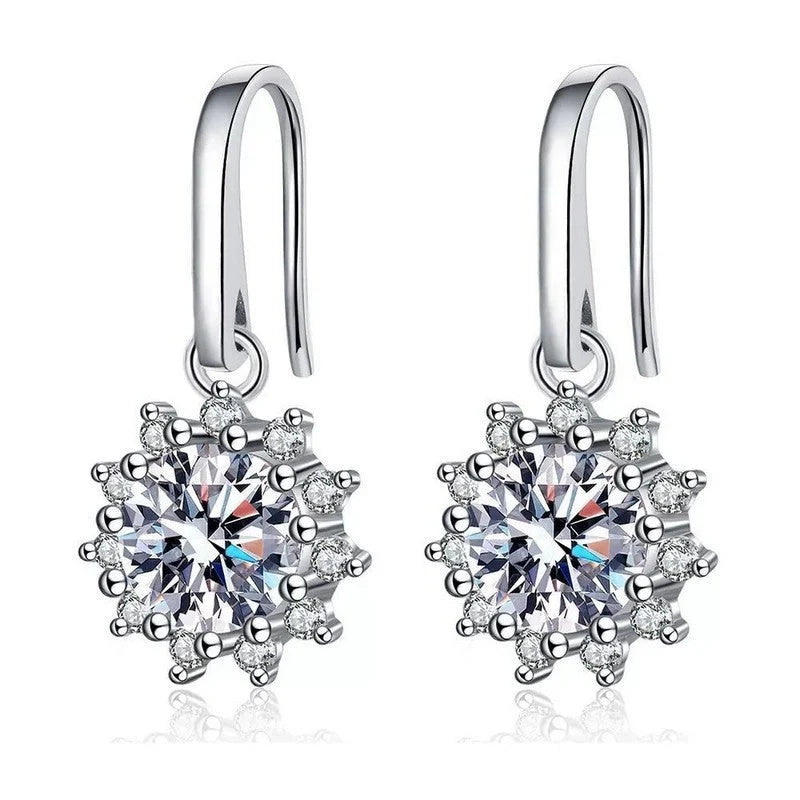 SUNFLOWER Ear Hook in white gold colour with detailed flower design