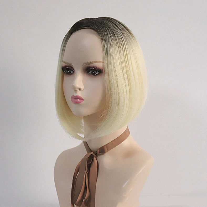 Women's medium bob wig with split ends and gradient colour 8219RT, 20-25cm length with 8-12cm bangs