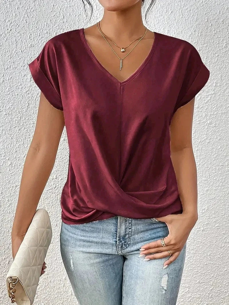 Women's summer casual short-sleeve T-shirt with unique irregular knot design in various colours